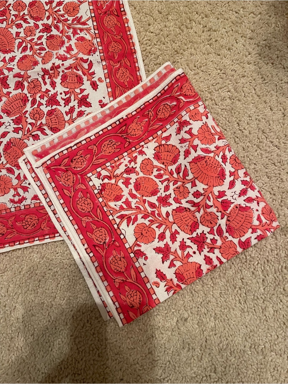Coral/salmon Color Block printed Cotton Table Napkins